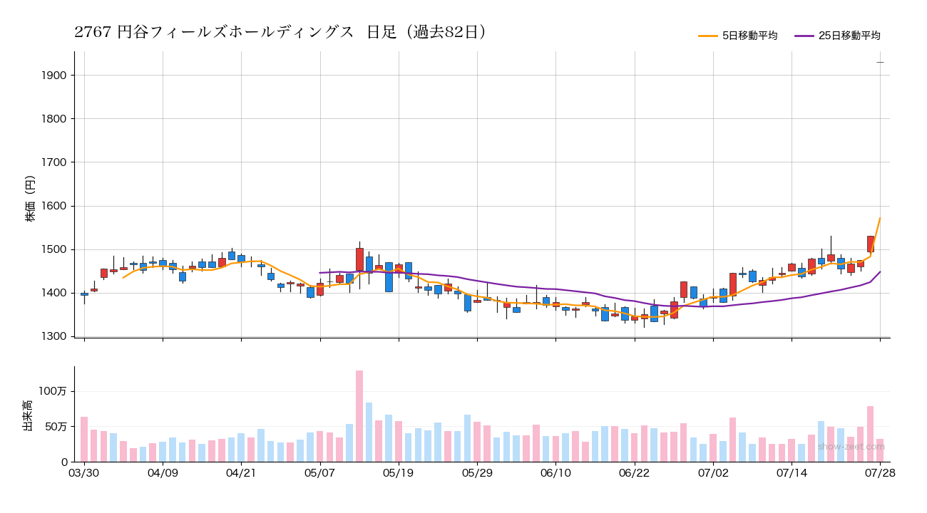 円谷フィールズホールディングス(2767) 日足チャート